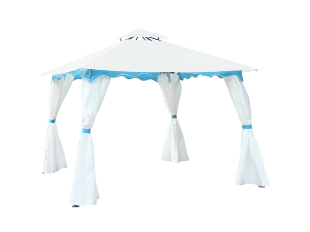 Costway 2 Tier 10'x10' Patio Gazebo Canopy Tent Steel Frame Shelter Awning W/Side Walls White & Blue