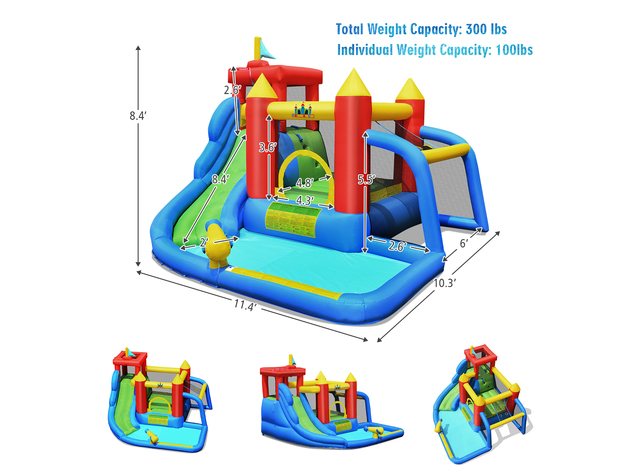 Costway Inflatable Bouncer Water Climb Slide Bounce House Splash Pool w/ Blower - Multicolor