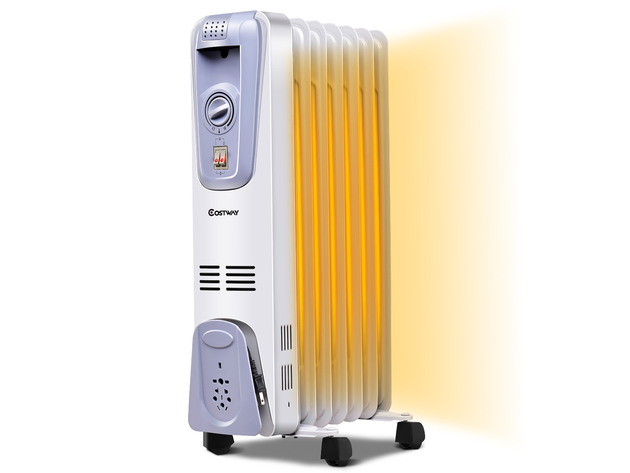 1500W Electric Oil Filled Radiator Space Heater Thermostat White