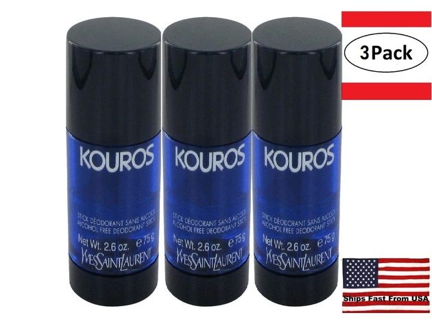 3 Pack KOUROS by Yves Saint Laurent Deodorant Stick 2.6 oz for Men