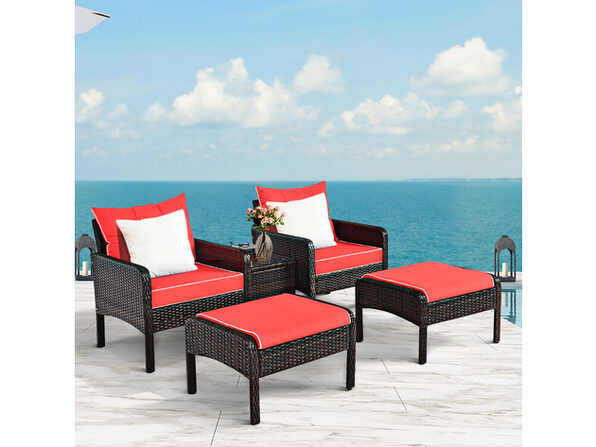 Costway 5 Piece Patio Rattan Furniture Set Sofa Ottoman Table Cushioned Yard Red Stacksocial Costway 5 Piece Patio Rattan Furniture, Sofa And Ottoman Set Canada