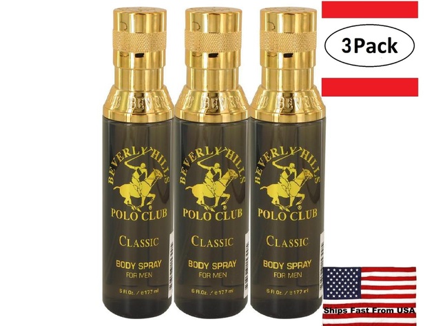 3 Pack Beverly Hills Polo Club Classic by Beverly Fragrances Body Spray 6  oz for Men | StackSocial