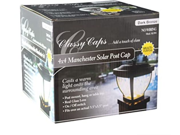 Classy Caps SL994 Manchester Plastic Solar Post Cap, 4" x 4" - Dark Bronze (Like New, Damaged Retail Box)
