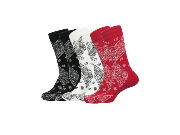 Qraftsy Mens Special Edition One Size Colorful Cushioned Cotton Crew Paisley Print Badana Socks - 3 Pairs - Mix