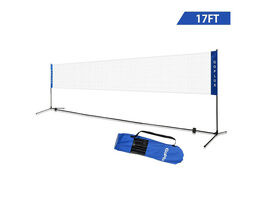 Costway Portable 17'x5' Badminton Beach Volleyball Tennis Training Net w/ Carrying Bag - Red with Blue Sides