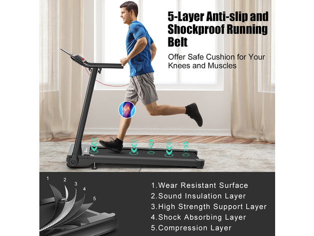 Goplus Folding Treadmill Walking Running Machine W/Touch Screen Home Gym Office - Black
