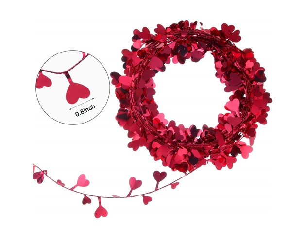 Homvare Heart Wire Garland 25 Feet for Valentine's Day Party Wedding Supply Home Decorations - Red - 1 Pack