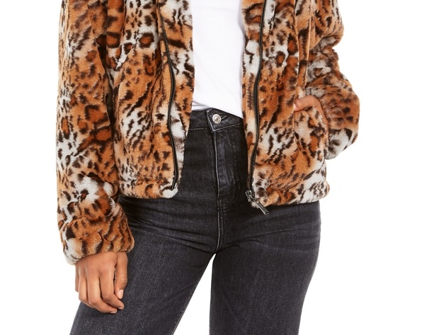 Jou Jou Juniors' Faux Fur Animal Print Jacket Brown Size Extra Small
