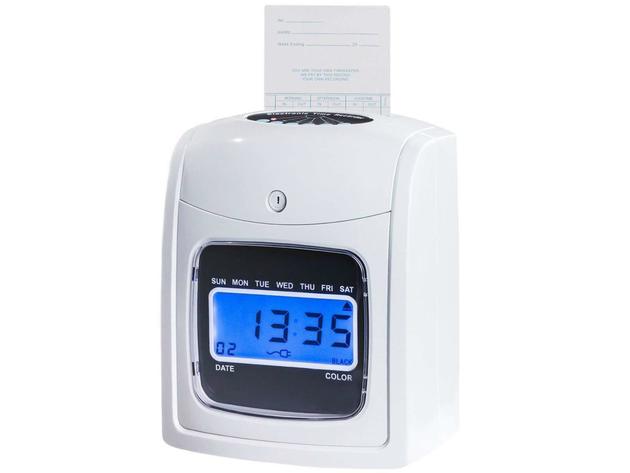 Costway Electronic Recorder Time Punch Clock LCD Display w Cards Holders Office Supplier - White