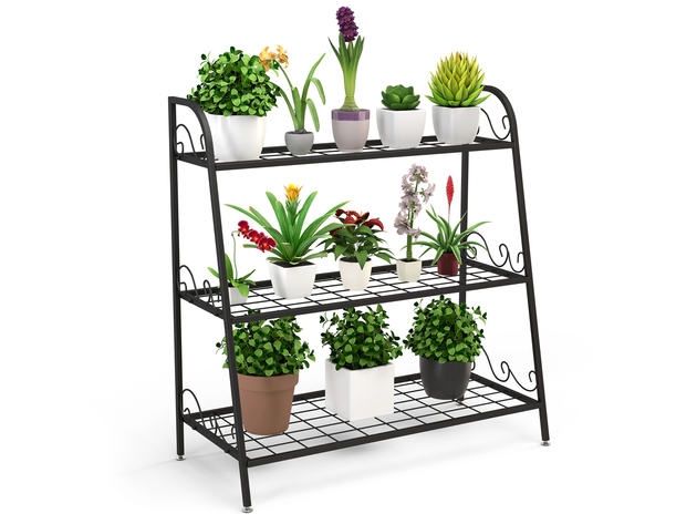 Costway 3-tier Metal Plant Stand Shelf Flower Pot Holder Display Rack Shoe Organizer - Black