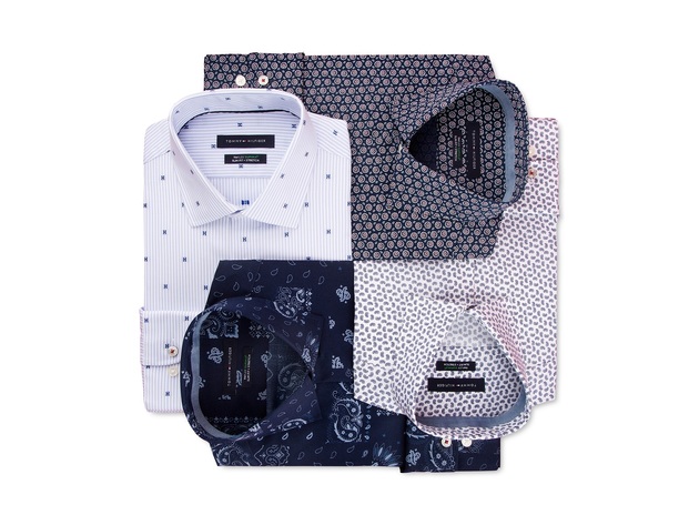 Tommy Hilfiger Men's Performance Stretch Dot-Print Dress Shirt Size 17x34-35