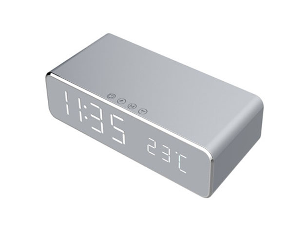 Alarm Clock with Wireless Charging (Silver)