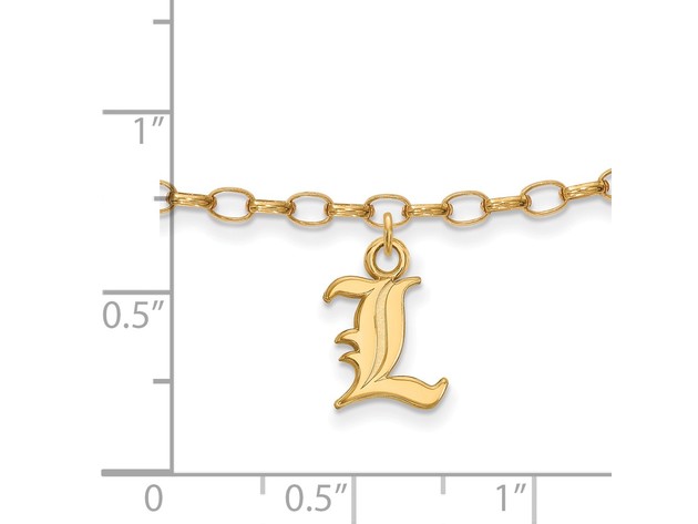 NCAA 14k Gold Plated Silver Univer. of Louisville Dangle Anklet, 9 In