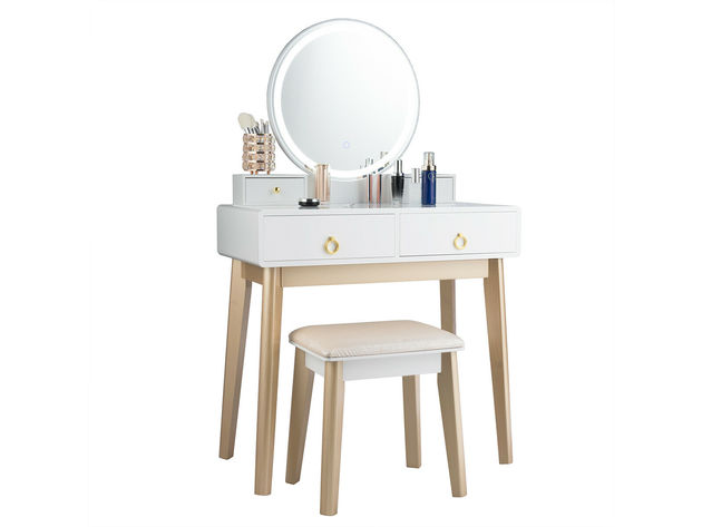 Costway Makeup Vanity Table 3 Color Lighting Modes Jewelry Dressing - White