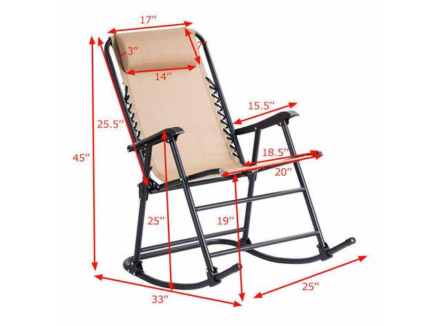 Costway Folding Rocking Chair Porch Patio Indoor Foldable Rocker Seat With Headrest Brown
