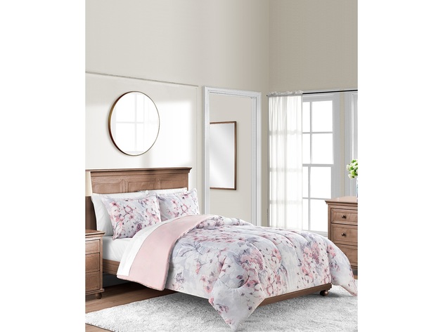 Colesville 3 Piece Floral Design Comforter Sets, Size: Twin, 100% Polyester, Blush Ground