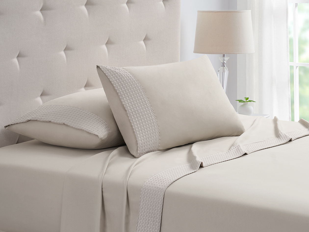 4-Piece Bamboo Blend Waffle Hem Sheet Set (Taupe/Queen)