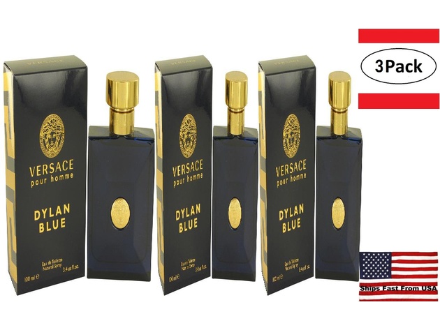 3 Pack Versace Pour Homme Dylan Blue by Versace Eau De Toilette Spray 3.4 oz for Men