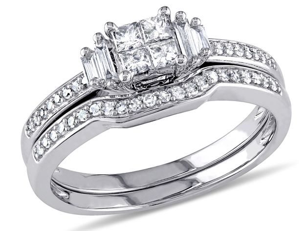 Princess Cut Diamond Engagement Ring & Wedding Band 1/2 Carat (ctw) Wedding Set  in 10K White Gold - 9