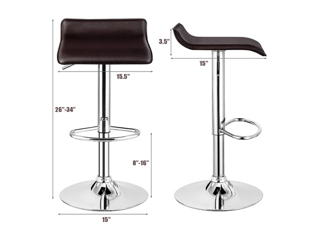 Costway Set of 2 Swivel Bar Stool PU Leather Adjustable Kitchen Counter Bar Chair Coffee Brown