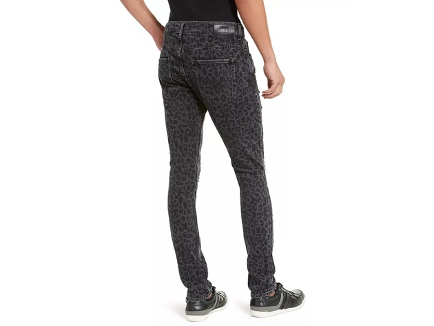 Guess Men's Ripped Leopard Skinny Jeans Dark Gray Size 34