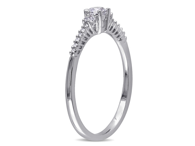 Created White Sapphire 1/3 Carat (ctw) Ring with Diamonds in Sterling Silver - 9