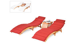 Costway 3PCS Wooden Folding Lounge Chair Set Cushion Pad Pool Deck 