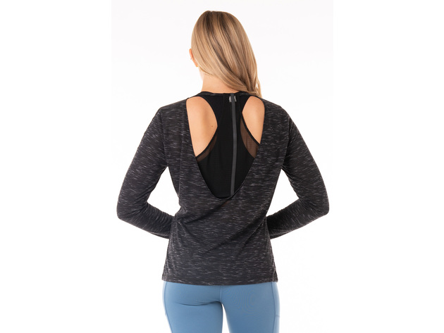 Kyodan Womens Long Sleeve Raceback Top With Mesh Inserts - X-Small / Onyx Mix