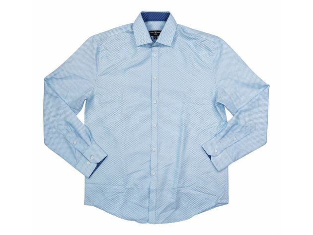 Society Of Threads Men's Slim-Fit Non-Iron Performance Print Dress Shirt Blue Size Medium