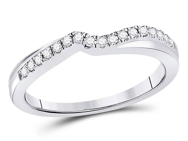 Diamond Contoured Wedding Band 1/8 Carat (ctw H-I, I1-I2) in 10K White Gold - 8
