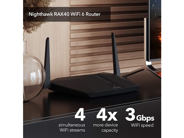 Netgear RAX40-100NAS Nighthawk 4-Stream AX4 Wi-fi 6 Router AX3000 Wireless Speed (New)