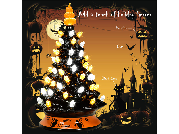 15 Inch Pre-Lit Ceramic Hand-Painted Tabletop Halloween Tree