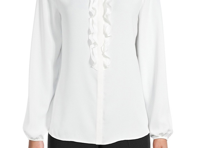 Bar III Women's Ruffle-Front Button-Up Blouse White Size X-Small