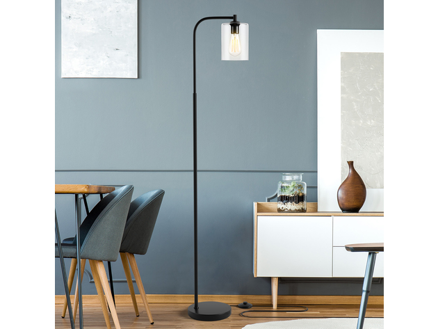 Costway Modern Standing Pole Floor Lamp w/ Glass Shade Indoor - Black