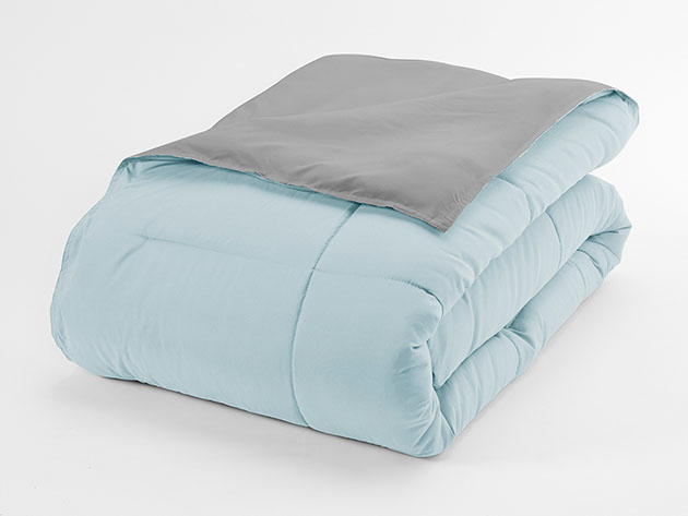 Down Alternative Reversible Comforter Set (Aqua & Light Gray | Queen)