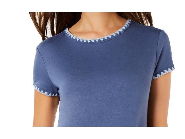 Ideology Women's Blanket-Stitch Drop-Hem T-Shirt Blue Size 2 Extra Large