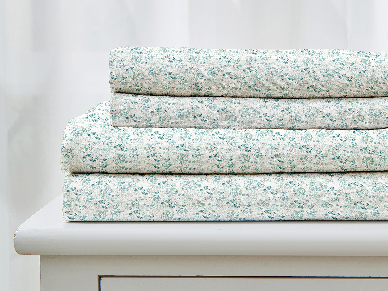 3-Piece Floral Print Microfiber Sheet Set (Chamblee Blue/Twin)