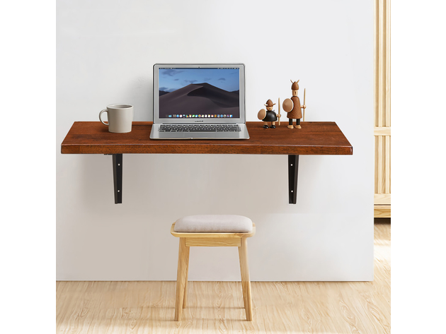 Costway 40''x14'' Wall-Mounted Desk Rubber Wood Dining Table Space Saving - Brown