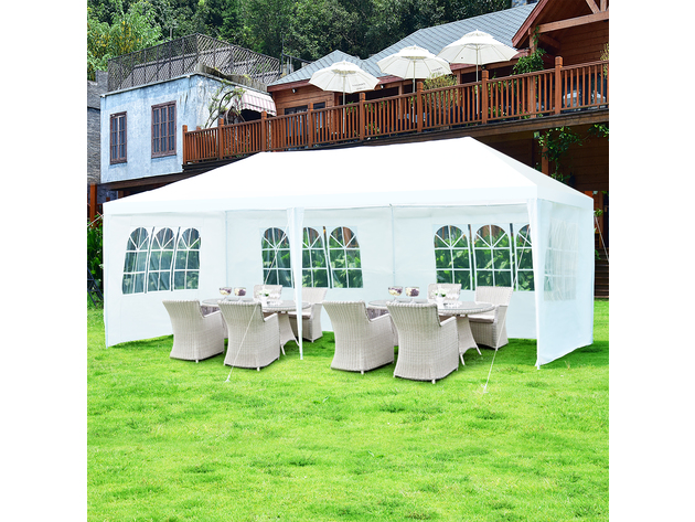 Costway 10'x20' Canopy Tent Heavy Duty Wedding Party Tent 4 Sidewalls W/Carry Bag - White