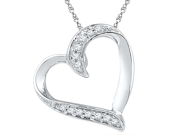 Heart Pendant Necklace in 10K White Gold with Accent Diamonds 1/20 carat (ctw)