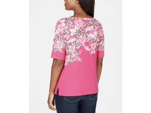 Karen Scott Women's Plus Floral-Print Boat-Neck Top Pink Size 2X