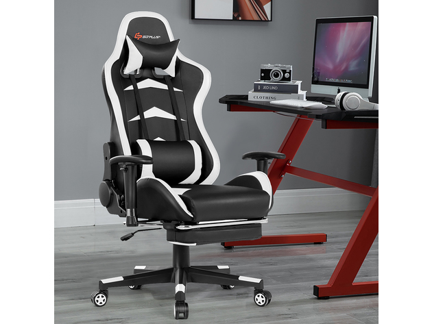 Goplus Massage Gaming Chair Reclining Swivel Racing Office Chair with Footrest - White