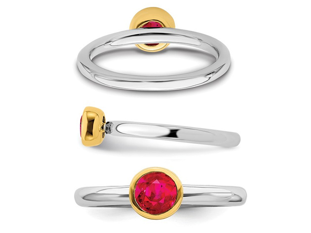 Created Synthetic Ruby 1/2 Carat (ctw) Ring in Sterling Silver With Gold Plating - 10