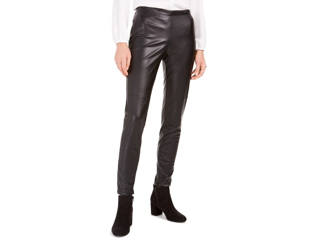 Bar III Women's Faux-Leather Skinny Pants Black Size Small