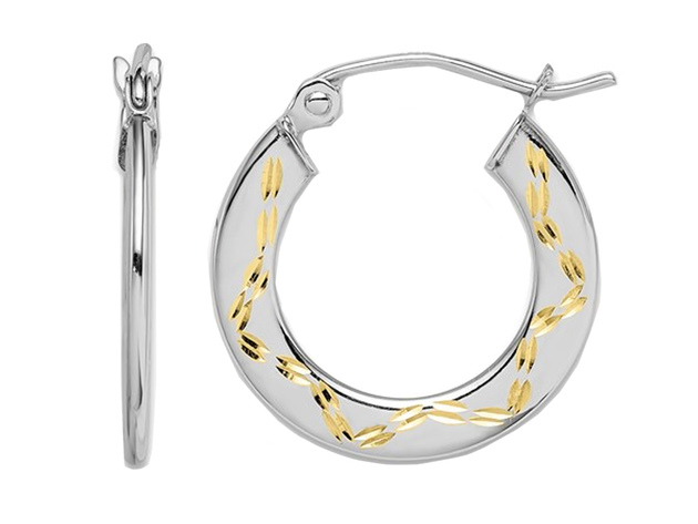 10K White Gold Patterned Hoop Earrings for $84