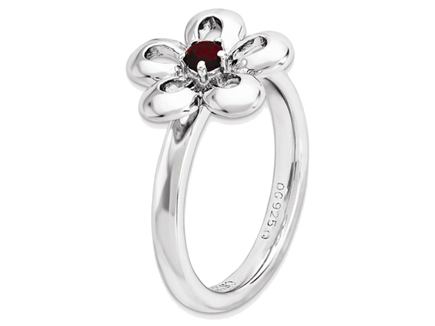 Red Garnet Flower Ring 1/10 Carat (ctw) in Sterling Silver - 10