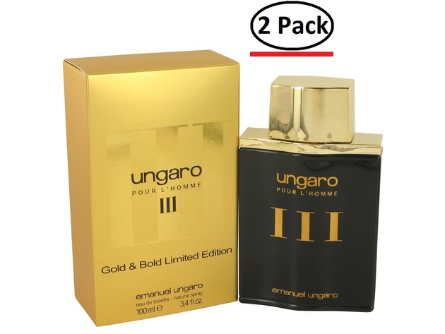 UNGARO III by Ungaro Eau De Toilette spray (Gold & Bold Limited Edition) 3.4 oz for Men (Package of 2)