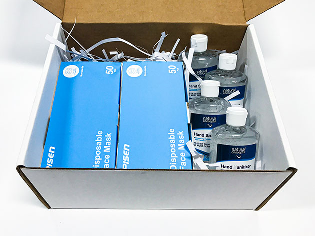 MedKit: 100 Pieces of 3-Ply Masks + 4 Bottles of 8oz Hand Sanitizer Gel