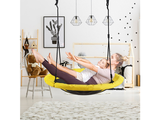 Costway 40'' Flying Saucer Round Tree Swing Kids Outdoor Play Set Gift w/Adjustable Ropes - Yellow/Black