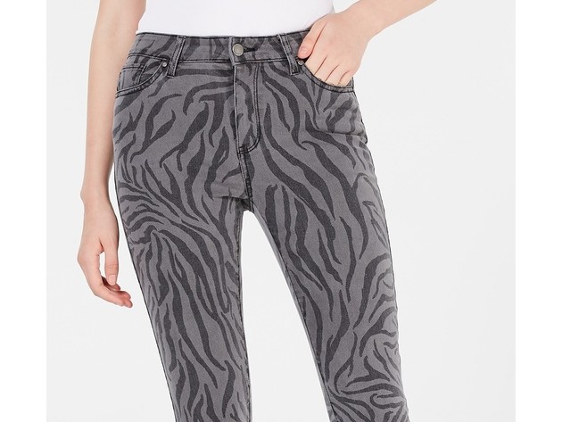 Tinseltown Women's Juniors' Zebra-Print Skinny Jeans Gray Size 9